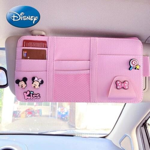 Disney Mickey Mouse Minnie Car Sun Visor Glasses Clip Car Card Bag Document Storage Bag Multifunctional Creative Cute Universal