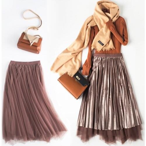 New Autumn Winter Vintage Double Side Wear Velvet Skirt Women High Waist Irregular Mesh Skirts Elegant Velour Pleated Skirt M516