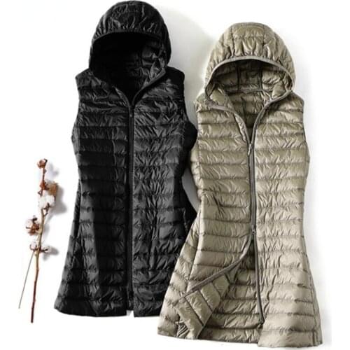 Women Plus Size 3XL Jacket Autumn Casual Slim Waistcoat Sleeveless Coat Winter Ultra Light Long Hooded Down Vest Jacket