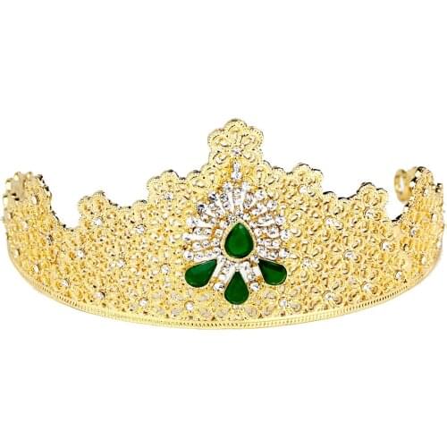 Sunspicems Gold Color Crystal Tiaras Women Crown Algeria Morocco Wedding Jewelry Red Green Wedding Headpieces Bridal Gift