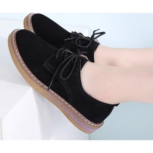 2020 Spring Women Flats Shoes Women Sneakers Leather Suede Lace Up Boat Shoes Round Toe Flats Moccasins Oxford For Women 35-42