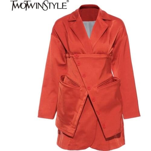 TWOTWINSTYLE Casual Loose Women Blazer Notched Collar Long Sleeve High Waist Asymmetrical Suits For Female Fashion Clothing Tide
