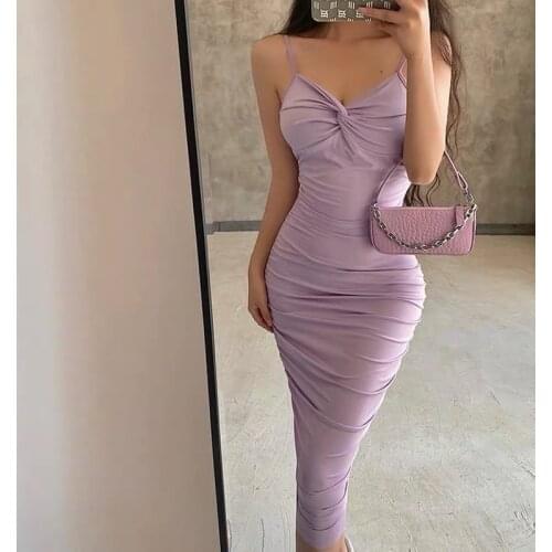 Y2k sexy bag hip dress women off the shoulder bodycon dress solid color over the knee dress Europe and America