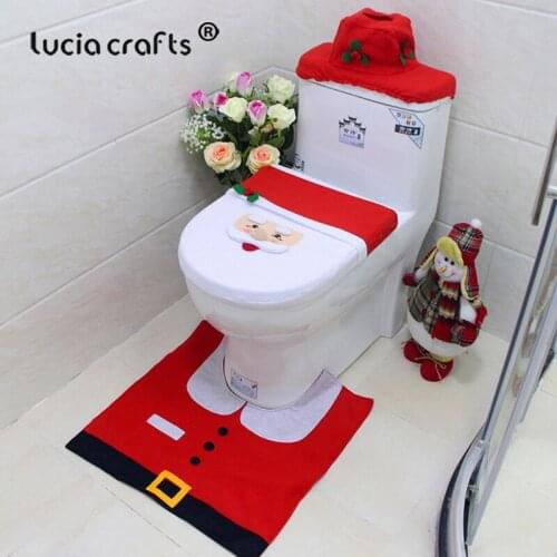 1set Santa Claus Toilet Seat Foot Cover Washable DIY Bathroom Home Closestool Standard Soft Cushion Christmas Decorations V0312