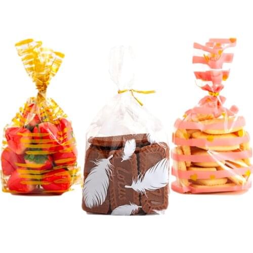 100Pcs/lot Gift Bags Plastic Packaging Bag Wedding Party Bread Chocolate Pouches Baking Supplies Party Wedding Decor 13X21Cm