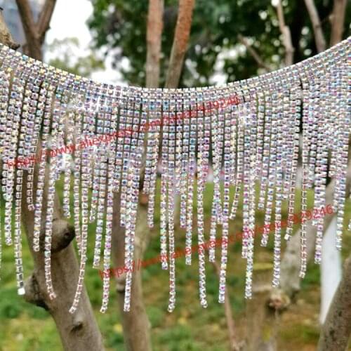 12cm long AB crystal tassel dangle chain for dancing costume decoration gorgeous rhinestone trims for garment bags ornaments