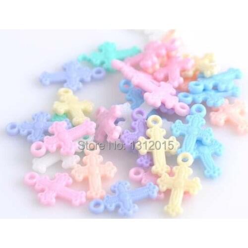 2017 New Hot Sale Spring Color 200pcs Mixed Cross Acrylic Fashion Charms For Jewelry making 21X14mm YKL0126