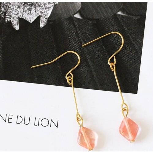 2020 Korean Temperament Red Bean Natural Stone Earrings Personality Girl Simple Earrings Hoop Earings Dangle Earrings