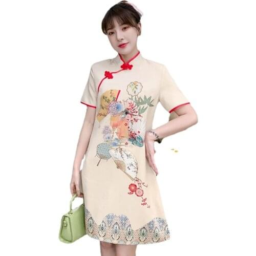 2021 New 3XL 4XL Summer Casual Party Loose Fashion Modern Cheongsam Dress Women Short Sleeve Qipao Traditional Chinese Clothes