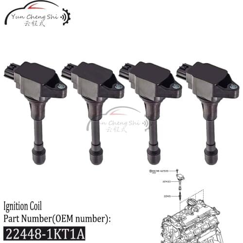 4PCS Ignition Coil 22448-1KT1A For 2007-15 Nissan TIIDA Cube Altima Rogue Sentra Versa Micra X-Trail Qashqai Infiniti M56 FX50