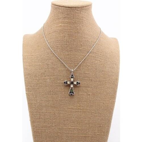 Beadsland fashion cross metal crystal women men unisex pendant necklace