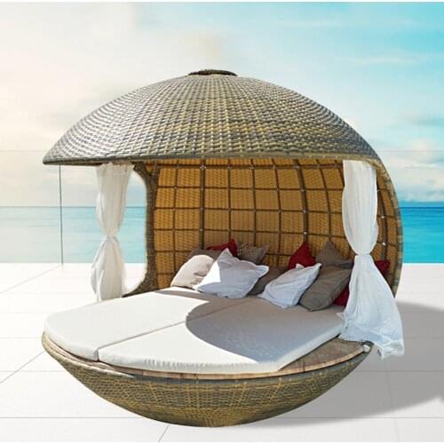 Freeshipping Lounger Outdoor Rattan Sofa Lying Bed Balcony Villa Outdoor PU Rattan Chairs Sets
