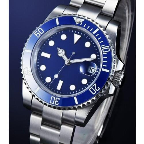 Automatic watch mens 40mm blue dial sapphire glass automatic movement stainless steel automatic date sapphire glass R5