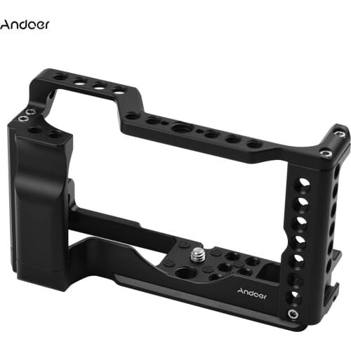 Andoer Video Camera Cage Rig Aluminum Alloy with Cold Shoe Mount Universal 1/4 3/8 Threaded Holes for Canon M6 Mark II Camera