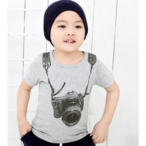 Baby T Shirts Cotton Boys Kids Short Sleeve Cartoon Camera Printed Tops Summer Children T-Shirt Boy Casual Gray Tee Clothes