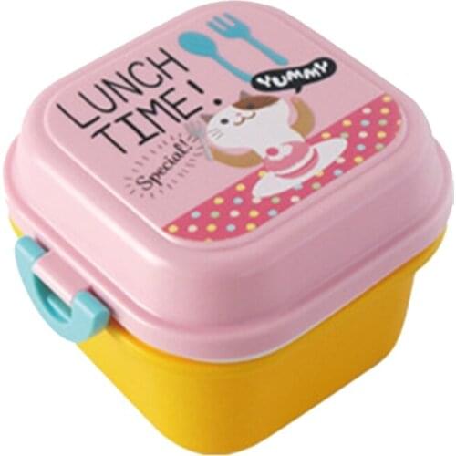 T84E Kids Food Storage Container Portable 2 Layer Case Colorful Cartoon Animal Print Small Bento Lunch Box with Lid Microwave