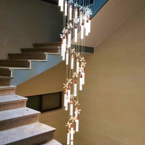 Duplex building villa staircase long chandelier light luxury living room led crystal lamp spiral moderne Home decor loft style