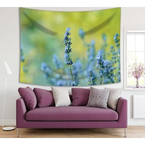 Tapestry Summer Garden Lavender Flowers Blooms on Becomes Blurred Background Nature Photo Printed Green Gray Black