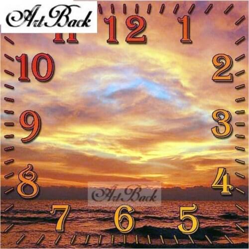 ArtBack sunset landscape clock diamond painting cross stitch full square drill time pattern diamond mosaic sticker