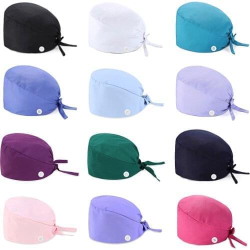 Unisex Solide Color Hat Button Adjustable Beauty Salon Care Cap Laboratory Pet Shop Nurse Doctor Working Caps