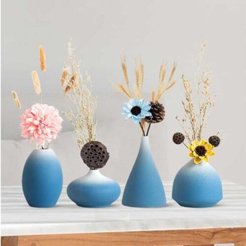 Ceramic Vase Gradient Color Flowerpot Garden Pot Decorative Tools for Sitting Room Office, Blue White
