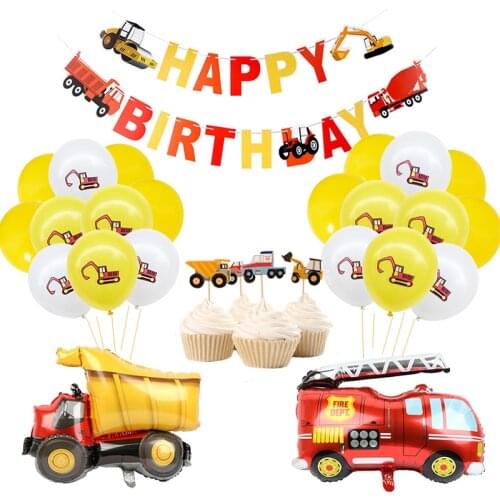 Construction Birthday Party Supply Vehicle Truck Banner Balloon Set for Kids Boy Party Fireman Firefighter Party DIY Decoration