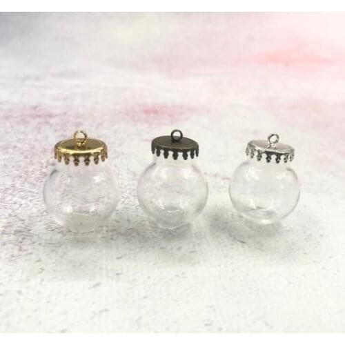 1/2/3/5/8pcs 20x15mm round glass globe bubble 6 color crown base glass vial pendants fashion necklace glass dome cover diy decor