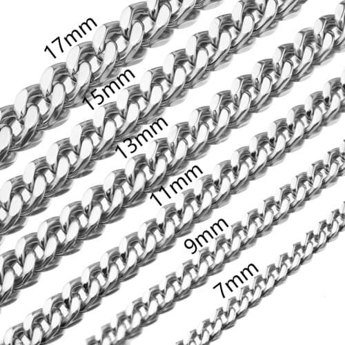 Handmade Gift 7/9/11/13/15/17MM Stainless Steel Silver Color Cuban Curb Chain Mens Womes Necklace Or Bracelet Bangle 7-40" Hot