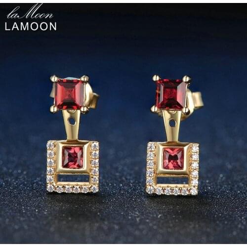 LAMOON Multifunction 3mm 1ct 100% Natural Red Garnet S925 Sterling Silver Drop Earrings Fine Jewelry For Women LMEI014