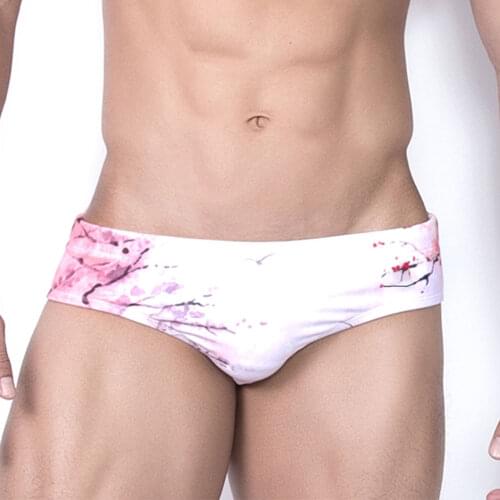 Hot Guys Summer Push-up Mens Swimwear Plum Blossom Swimsuit Padded Enlarge Swimming Briefs Sunga Masculina Men Surf Bath Shorts