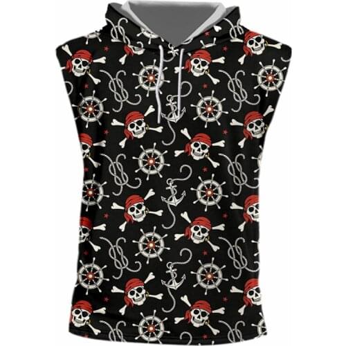 IFPD EU Size Summer Cool Vest With Hat Print Pirate Skull 3D Hooded Tank Top Women/men Bodybuilding Fitness Sleeveless Tops