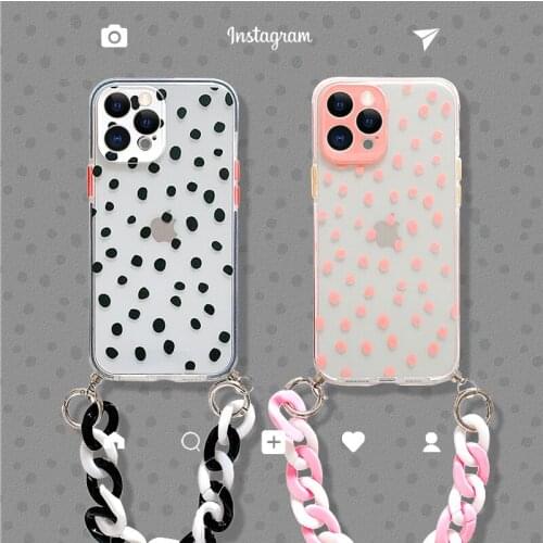 Spotted pattern soft shell for iPhone 12 12promax 11Pro 11promax 7 8 7plus x xs xr xsmax transparent phone case with Chain