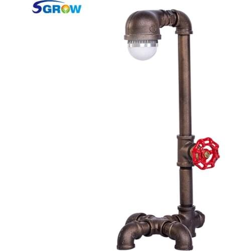 SGROW Loft Industrial Desk Lamp Iron Pipe Table Lamp E27 LED Bulb Lights for Bedroom Lamps Creative Design Decorative Desk Light
