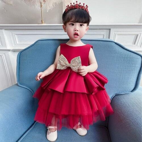 2021 New European and American Mesh Tulle Cake Skirt Bow Year-old Dress Baby Girl Dress