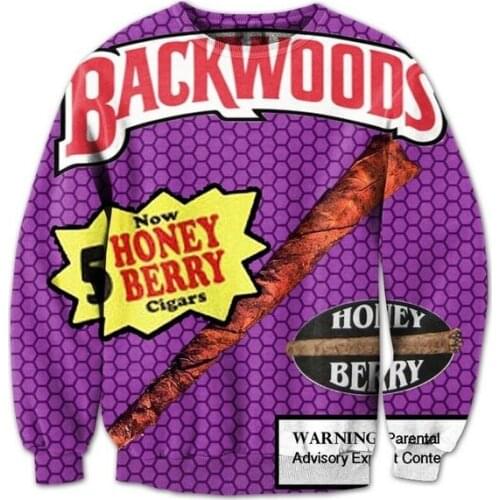 New Backwoods Honey Berry Blunts 3D Print Causal Clothing Fashion Men Women Tracksuits Crewneck Hip Hop sweater Plus Size S-7XL