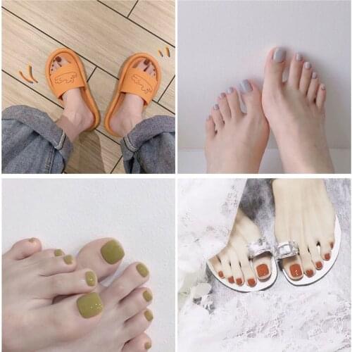 New Summer pure color 24pcs/set false nails for toe Multiple cute short size toe nails lady full nail tips with glue