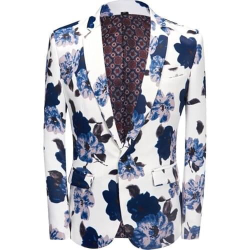 New Mens blue pattern printed suit Blazer Slim Fit Wedding Party Suit Jackets High Quality Blazer Jackets
