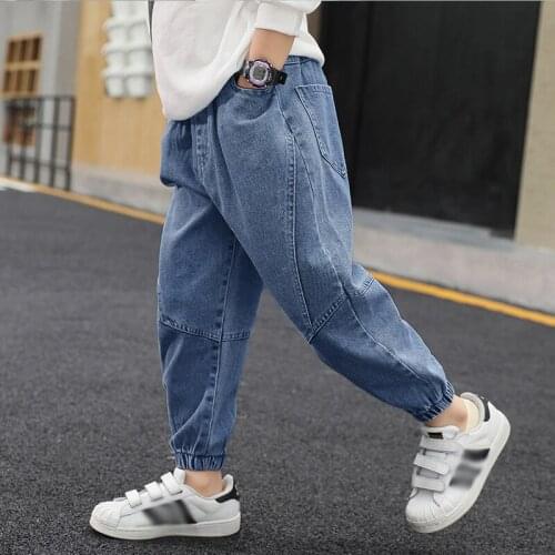 Autumn Teenager Boy Jeans 3-12 Years Big Child Loose Trousers Kids Fashion Trend Streetwear Letter Print Denim Pants