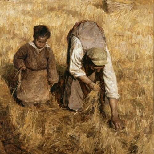 Scenery canvas prints modern Chinese art giant poster landscape picture modern decoration wheat picker and his son