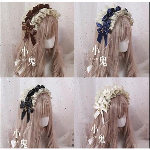Vintage Sweet Lolita Lace Bow Headwear Maid Hair Band Hair Accessories Headbands Elegant Princess KC Headdress B459