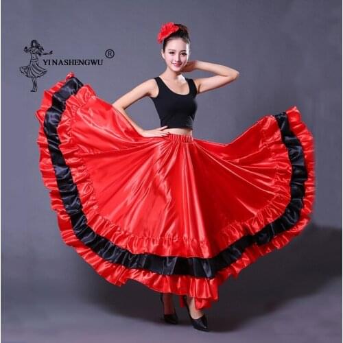 Plus Size Lady Spanish Flamenco Skirt Dance Costumes Clothing for Women Red Black Spanish Bullfight Festival Belly Dance Wear