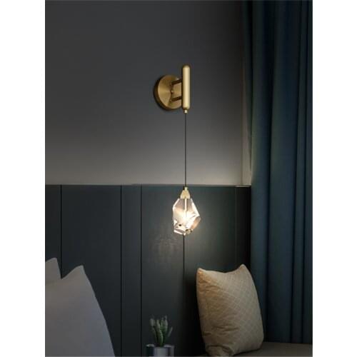 Luxury Postmodern Copper Crystal Wall Lamp Minimalist Modern Light Fixture Bedroom Bedside Living Room Background Aisle Corridor