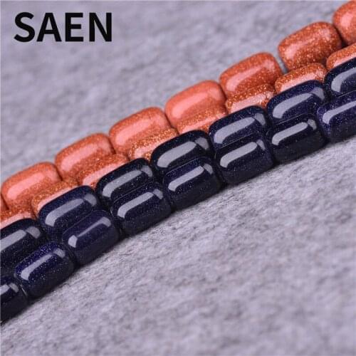 SAEN Blue sandstone Goldstone Oval Shape Beads Strand 10MM*14MMPick Size For Jewelry Making