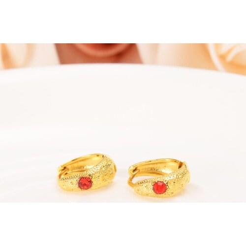 Red Zircon earring Luxury Lovely Kid Girls Security Safety CZ Princess 22 K 24 K Thai Baht Yellow Gold Filled crystal Fine earri