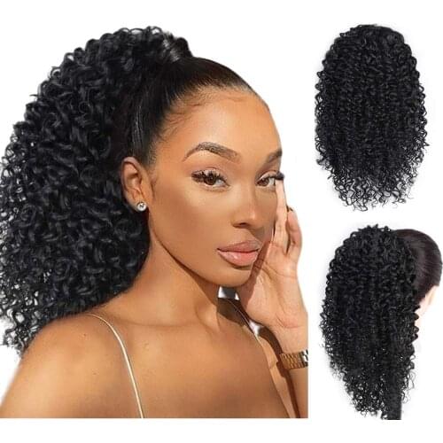 Synthetic Kinky Curly Drawstring Ponytail for Black Women Natural Black Afro Kinky Clip on Ponytails HairPiece Heat Resistant