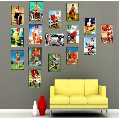 Medieval Retro Pin Up Girl Tin Metal Sign Plaque Sexy Lady Metal Vintage Wall Pub Cafe Shop Home Art Decoration Iron Poster