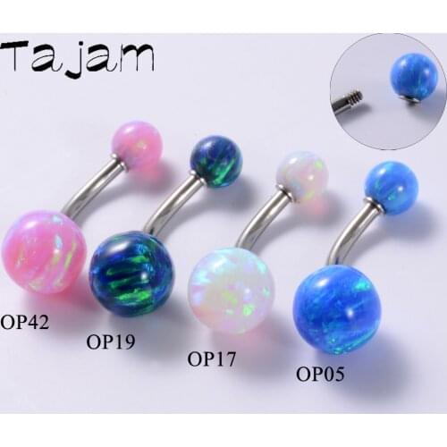 14G Surgical Steel Belly Bars Opal Beads Belly Button Rings Curved Banana Piercing Navel Piercing Rings Fashion Body Jewelry