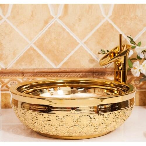 Tyrant Gold Art Basin Mouthwash Basin Matching Set Drainage Carving Art Ceramic Basin Bathroom Sink Toilet Mop Basin Wash Basin