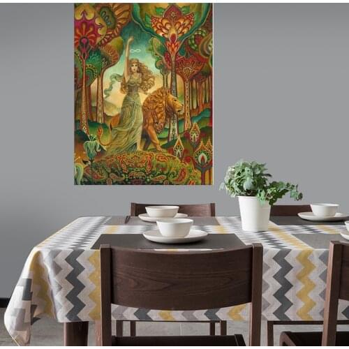 Strength Tarot Goddess Psychedelic Pagan Art Nouveau Print Pagan Mythology Psychedelic Bohemian Gypsy Goddess Art Posters