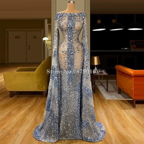 Turkish Kaftans Mermaid Evening Dress Removable Skirt Floor-Length Beaded Sequins Formal Dress Robe De Soiree Aibye 2020 Dubai